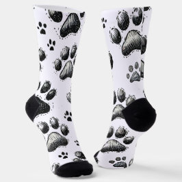 Calcetines negros con estampado de huellas de gato