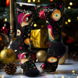 Calcetines negros cósmicos con diseño de nebulosa