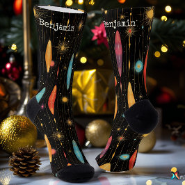 Calcetines negros festivos con un diseño estelar v