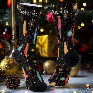 Calcetines negros festivos con un diseño estelar v