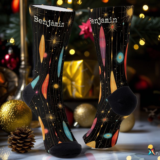 Calcetines negros festivos con un diseño estelar v (Subido por el creador)