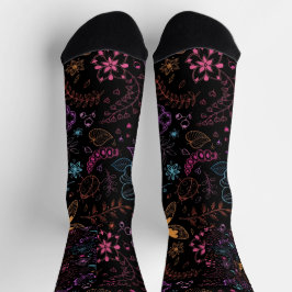 Calcetines Neon Floral Butterfly Crew Socks