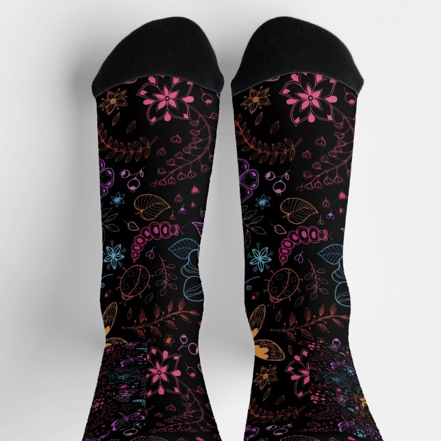 Calcetines Neon Floral Butterfly Crew Socks (Arriba)