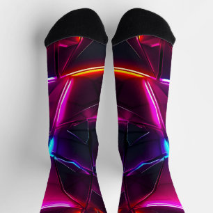 Calcetines Neón Geométrico Abstracto Futurista Cyberpunk