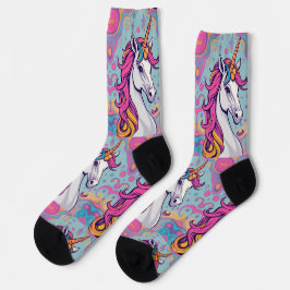 Calcetines Niña azul de unicornio rosada
