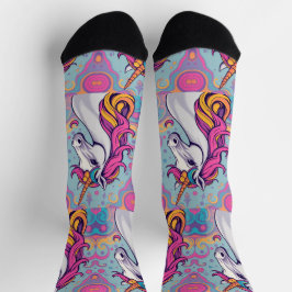 Calcetines Niña azul de unicornio rosada