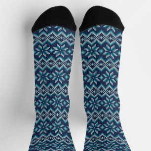 Calcetines Niñera azul y blanco de imitación Sweater Snowflak