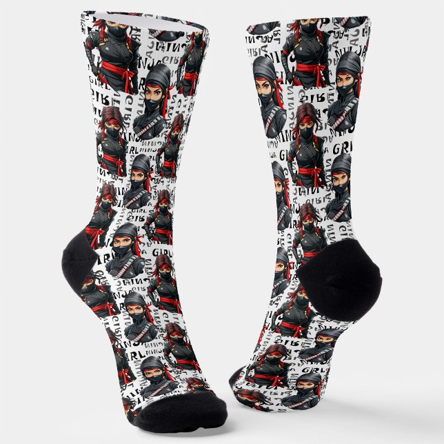 Calcetines Ninja Girls Anime With Text Pattern Design (Subido por el creador)