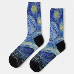 Calcetines Noche estrellada de Van Gogh cielo azul giratorio