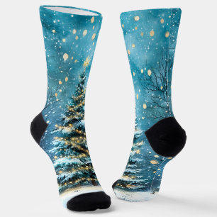 Calcetines Noche Silenciosa Brilla Brillante Árbol de Navidad