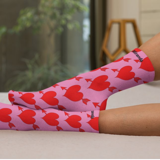 Calcetines Nombre de Día de San Valentín rosa personalizado (Subido por el creador)