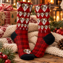 Nombre de foto de mascota de cuadros rojos Navidad