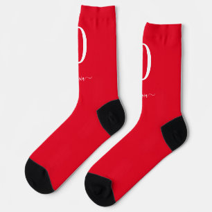 Calcetines Nombre De Guión Monograma Personalizado Rojo Y Bla