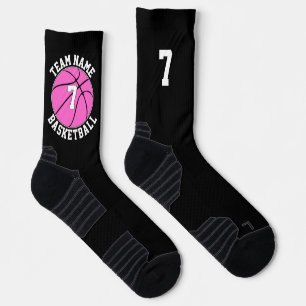 Calcetines Nombre del equipo del jugador de baloncesto rosa y