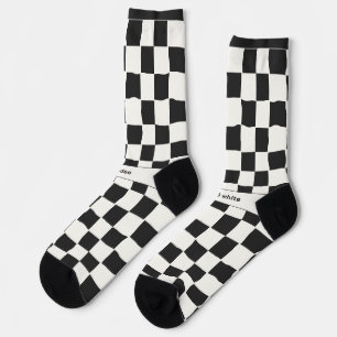 Calcetines Nombre elegante atemporal Negro y Blanco a Cuadros
