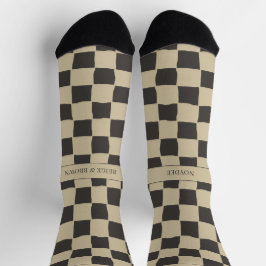Calcetines Nombre Elegante y Atemporal Beige y Cuadros Oscuro