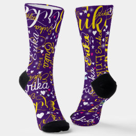 Calcetines Nombre en corazones y estrellas amarillos y salpic