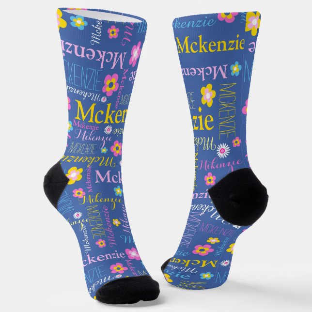 Calcetines Nombre McKenzie de los chicas amarillos azules (Angular)