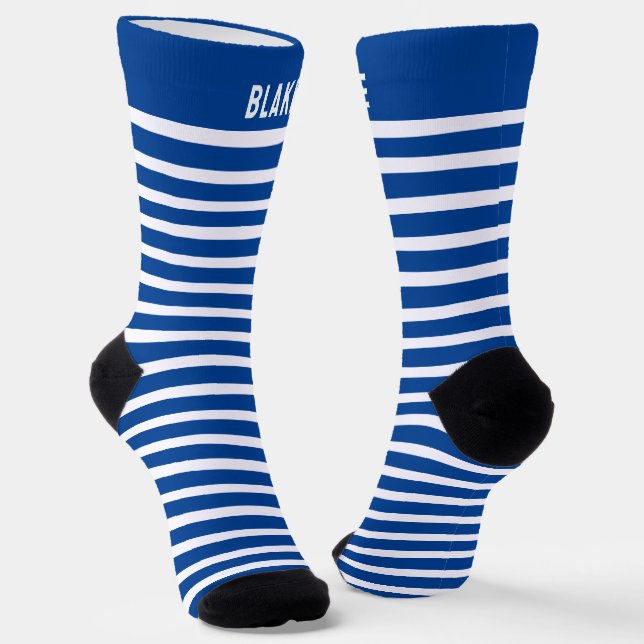 Calcetines Nombre Personalizado Banda Azul Y Blanca (Angular)