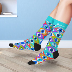 Calcetines Nombre personalizado - Colorful Evil Eye Pattern