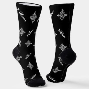 Calcetines Nombre personalizado con patrón Snowflakes Black &