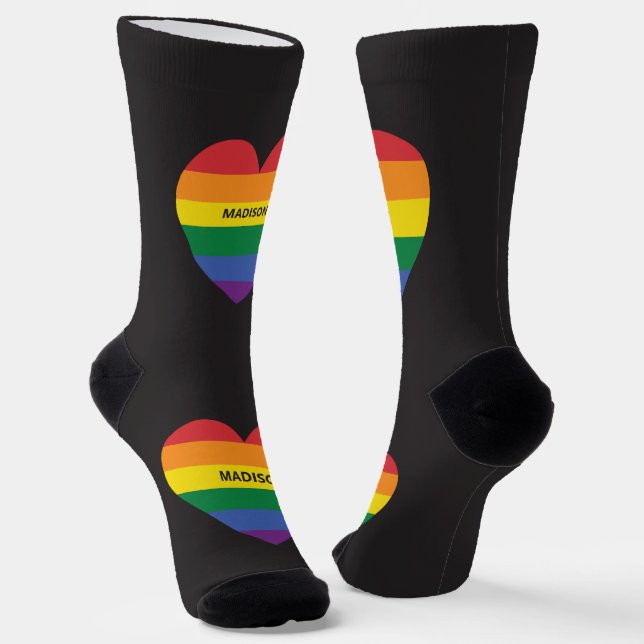 Calcetines Nombre personalizado Corazón arcoiris (Angular)