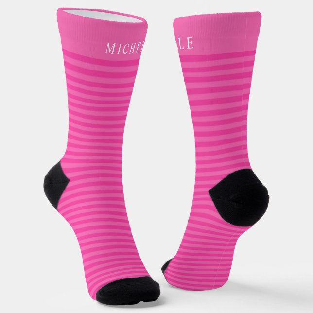 Calcetines Nombre personalizado de franja horizontal rosa osc (Angular)