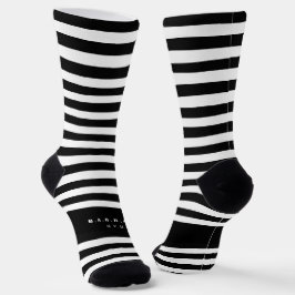 Calcetines Nombre personalizado de franjas en blanco y negro
