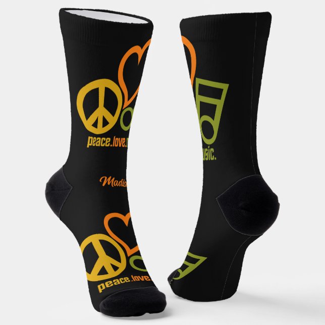 Calcetines Nombre personalizado de Peace Love Music (Angular)