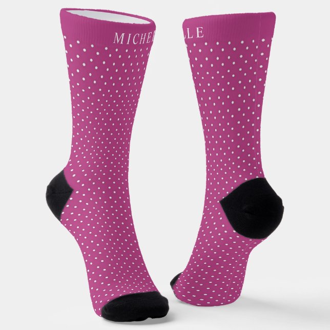 Calcetines Nombre personalizado Deep Magenta Púrpura Polka Pu (Angular)