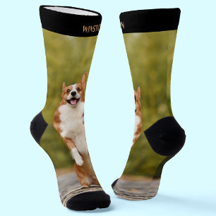 Calcetines Nombre personalizado divertido y foto de mascota