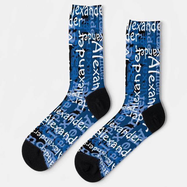 Calcetines Nombre personalizado en todo el color azul (Izquierda)