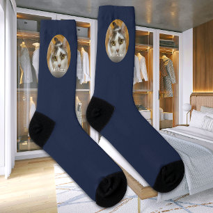 Calcetines Nombre personalizado Foto de perro de gato moderna