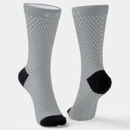 Calcetines Nombre personalizado Luminoso Gris Gris Polka Dot