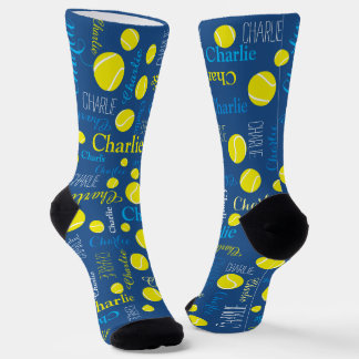 Calcetines Nombre personalizado pelotas de tenis azul tipográ