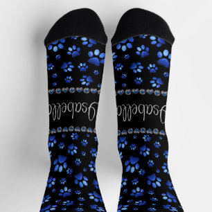 Calcetines Nombre personalizado, perras de perro purpurina az