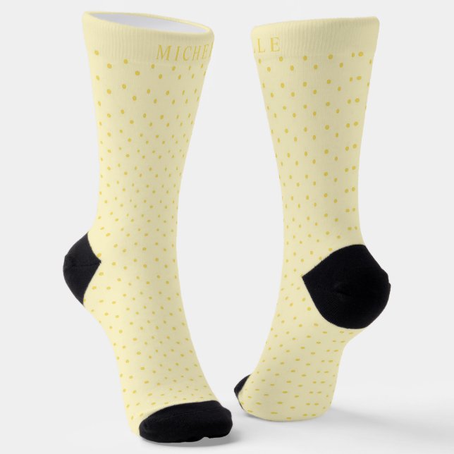 Calcetines Nombre personalizado Punto de polka amarillo pálid (Angular)