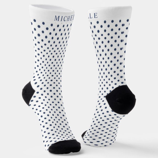 Calcetines Nombre personalizado Punto de Polka Azul de la Mar (Angular)