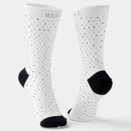 Calcetines Nombre personalizado Punto de polka gris oscuro de
