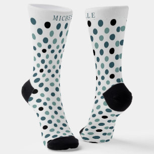 Calcetines Nombre personalizado Punto de polka negro verde bl