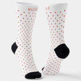 Calcetines Nombre personalizado Punto de Polka rojo profundo 