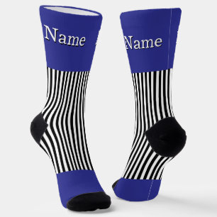 Calcetines Nombre Personalizado Rayas Blancas y Negras Azul P