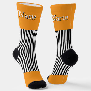 Calcetines Nombre personalizado Rayas blancas y negras Naranj