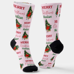 Calcetines Nombre personalizado Retro Navidad Niña Árbol de N