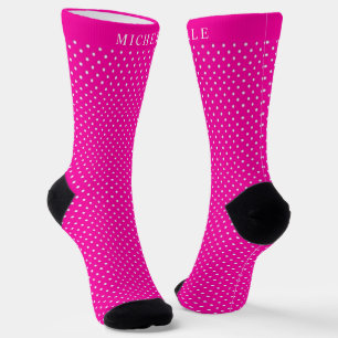 Calcetines Nombre personalizado Vivid Magenta Hot Pink Polka