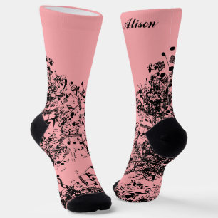 Calcetines Nombre personalizado Volando notas musicales