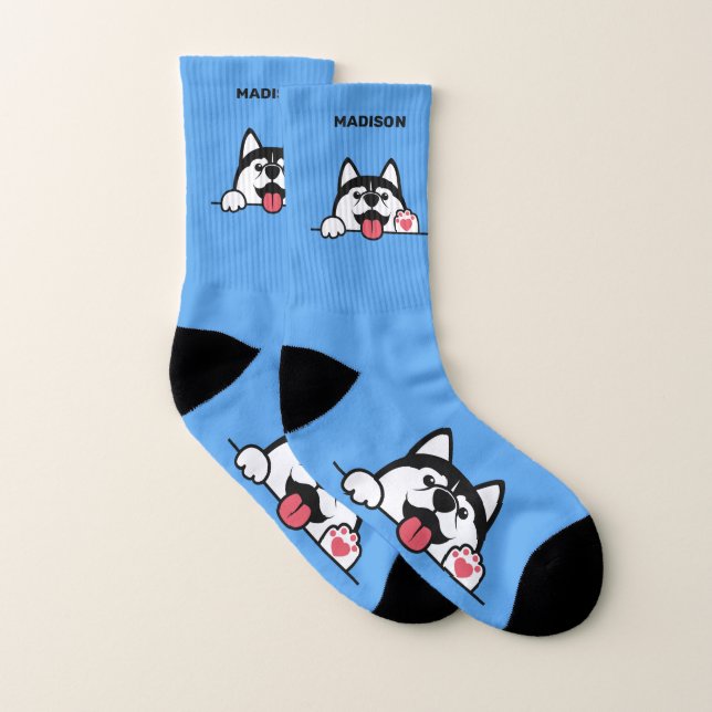Calcetines Nombre personalizado y color del Husky Siberiano C (Par)