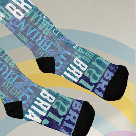 Calcetines Nombre repetitivo en tonos azules