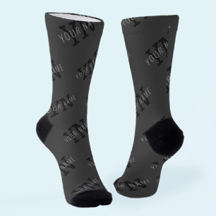 Calcetines Nombre y patrón de monograma grises