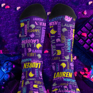 Calcetines Nombres personalizados chicas de píxeles de juego 